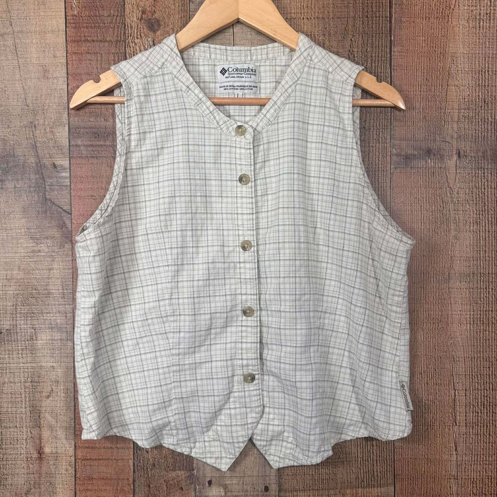 Vintage 90s Columbia Sportswear Grid Check Vest Top Gorpcore Outdoors Large